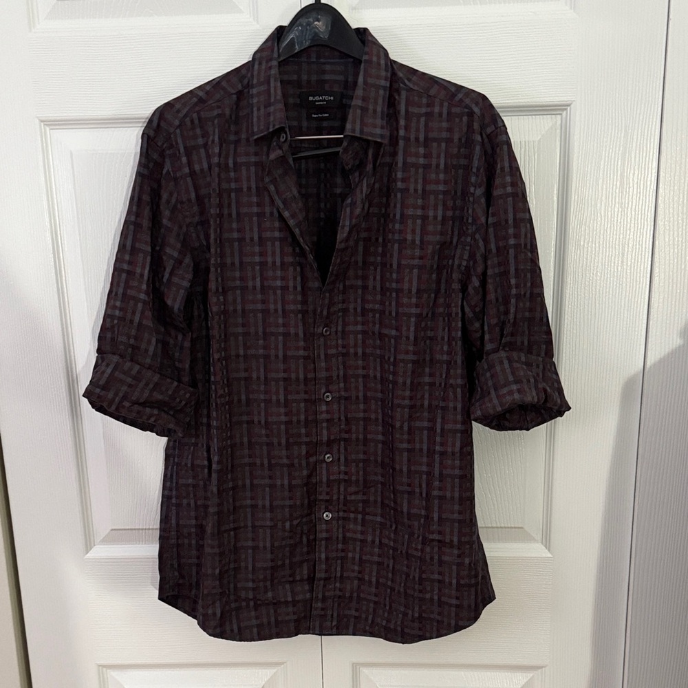 Bugatchi Men's Plaid Shirt - Dark Brown and Black